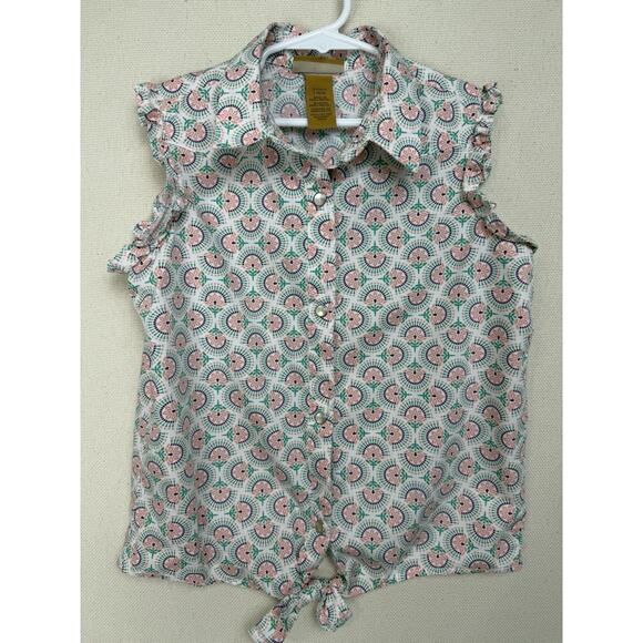 Wrangler Girl’s Sz Large Sleeveless Shirt Pearl Snaps Tie Front Cowgirl - Picture 1 of 9